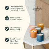 Calyan Wax Co. etiqueta con ingredientes y fabricación consciente