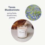 Calyan Wax Co. tapa y etiqueta con aroma Texas Bluebonnets claro