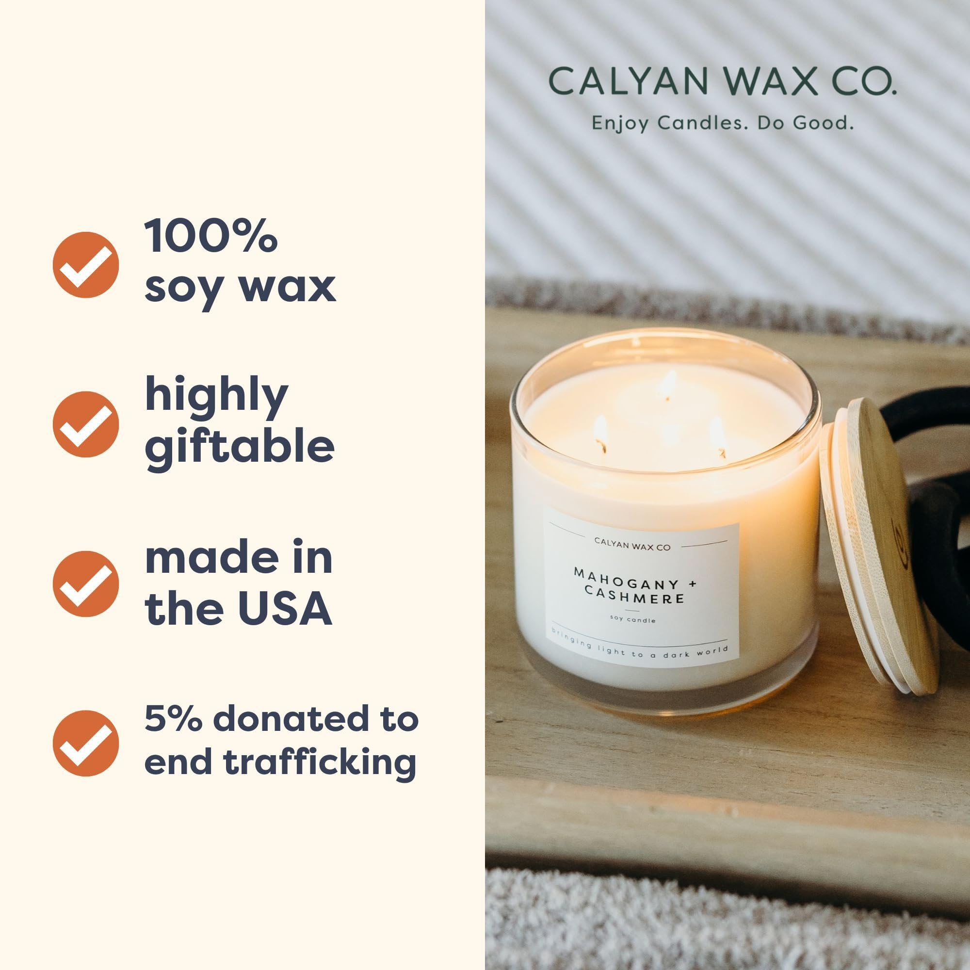 Calyan Wax Co. vista superior de las tres mechas, combustión pareja