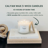 Calyan Wax Co. vela encendida creando ambiente cálido y relajante