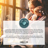 Candle-lite etiqueta en primer plano, información de fragancia y origen
