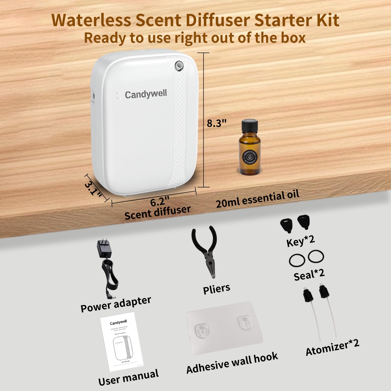 Candywell difusor en mano para comparar tamaño y capacidad grande