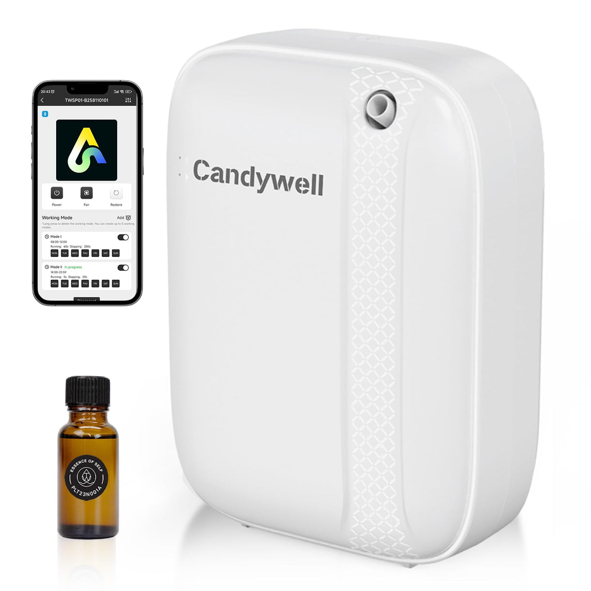 Candywell difusor vista frontal minimalista mostrando diseño y controles