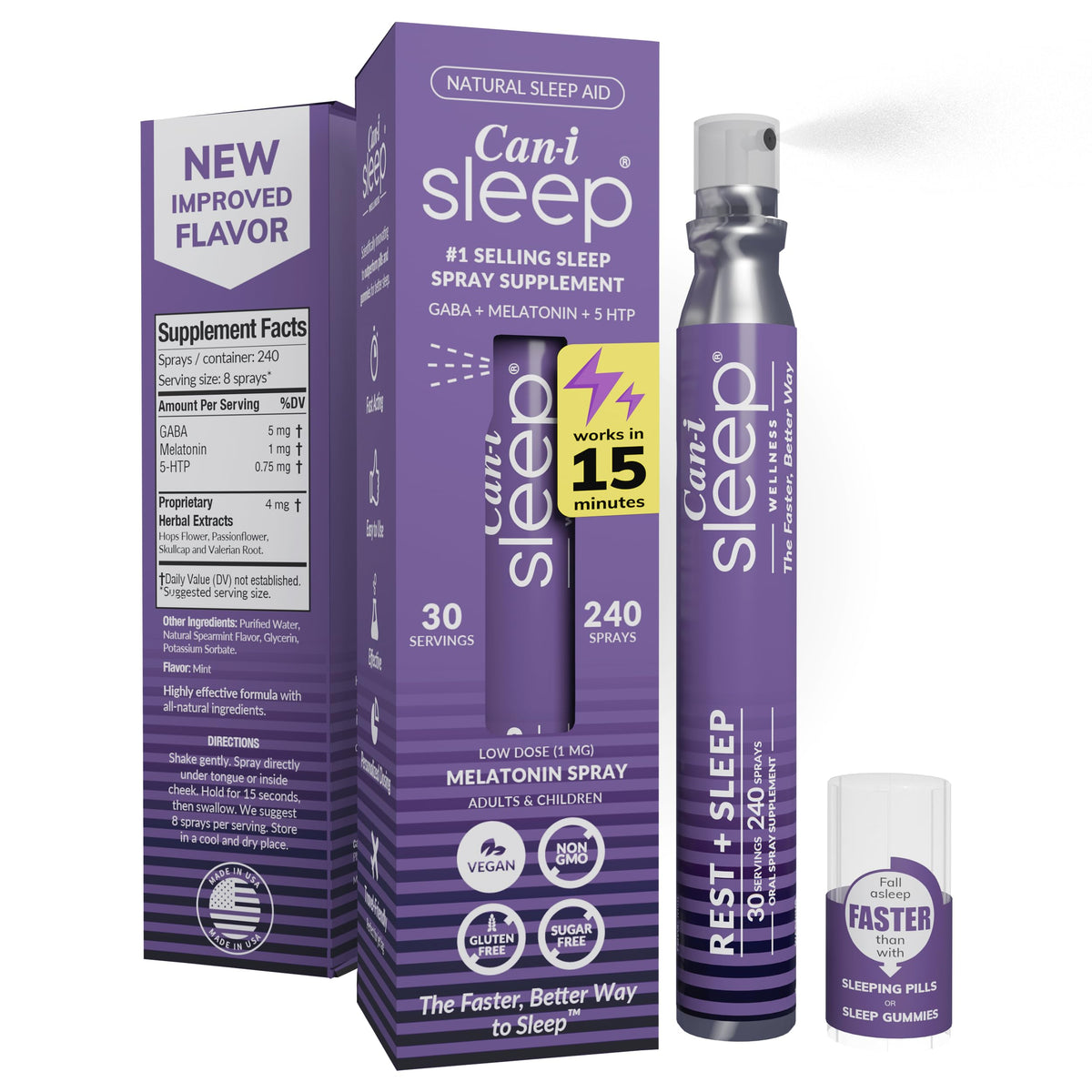 Can-i Sleep Spray frontal del producto mostrando envase y beneficios