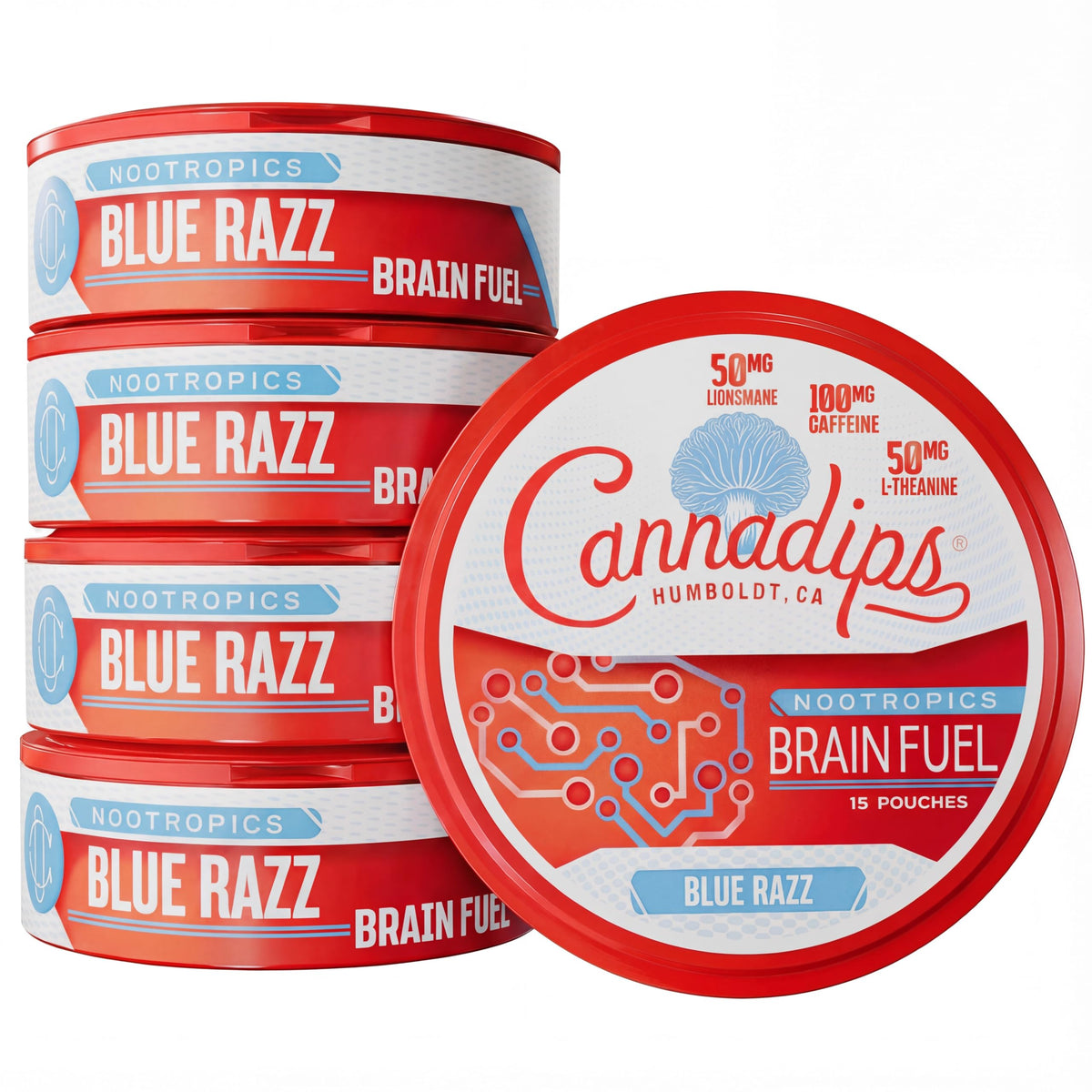 Cannadips frente del empaque Blue Razz mostrando diseño y formato portátil