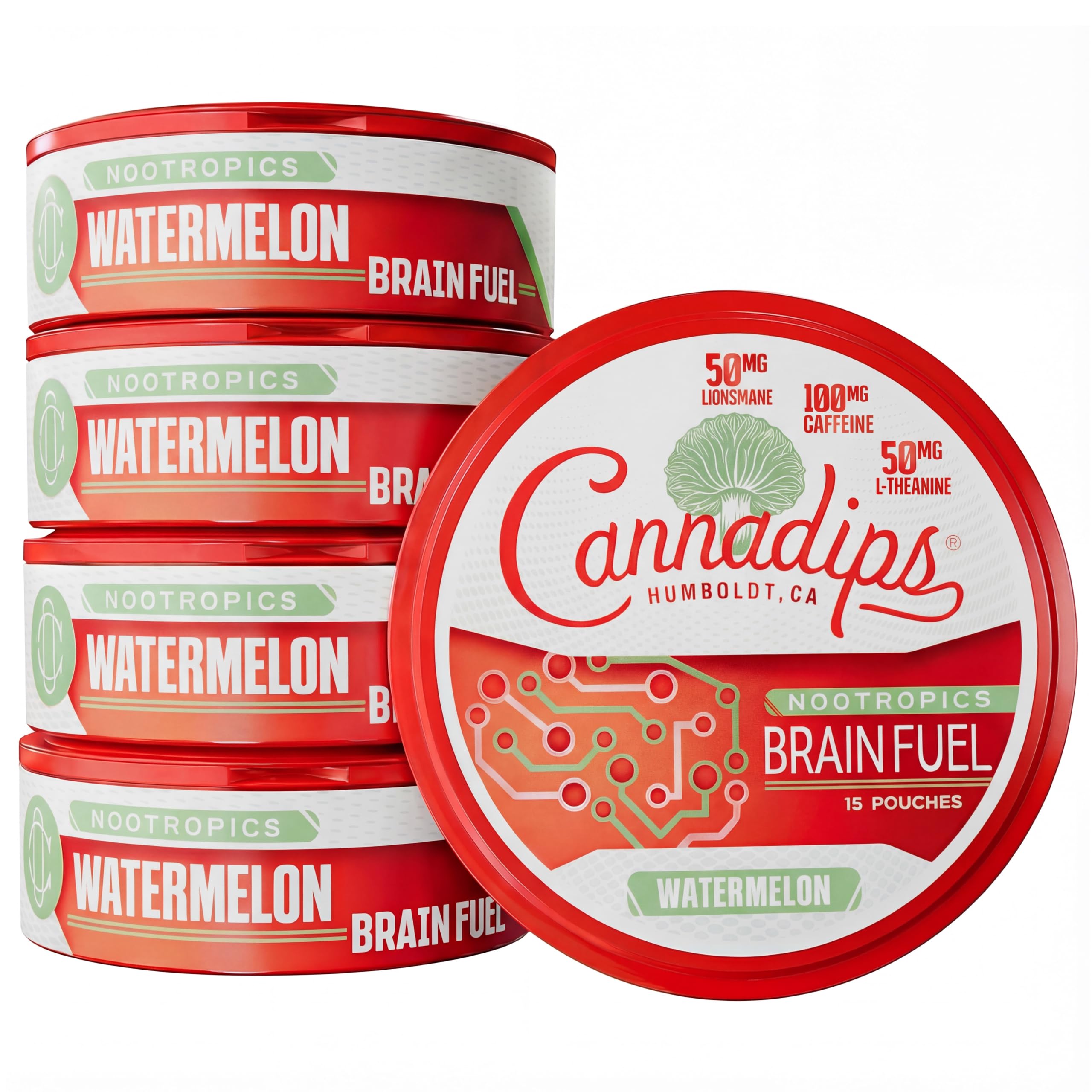 Cannadips vista frontal del empaque con sabor sandía y ventaja de energía limpia