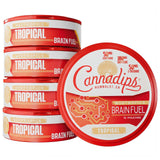 Cannadips lata frontal mostrando diseño tropical y práctico