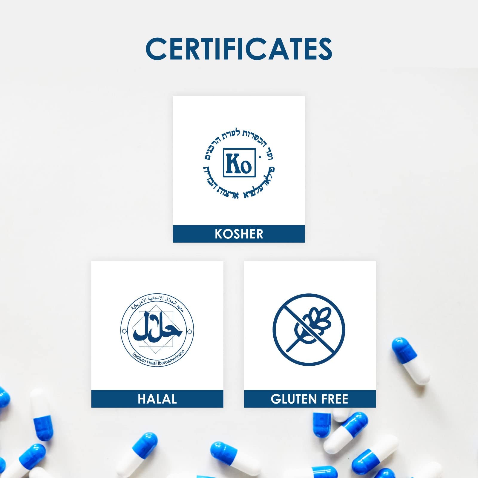 Capsuline etiqueta con certificaciones Kosher Halal y libre de gluten visibles