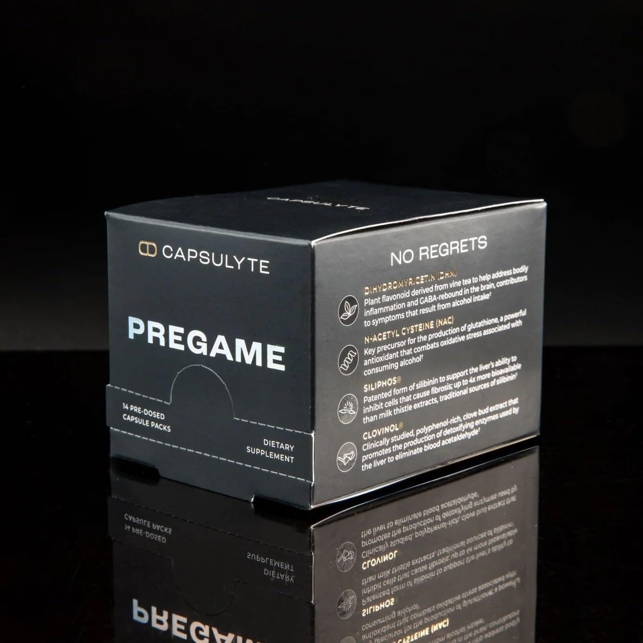 CAPSULYTE Pregame junto a una botella de agua para uso responsable
