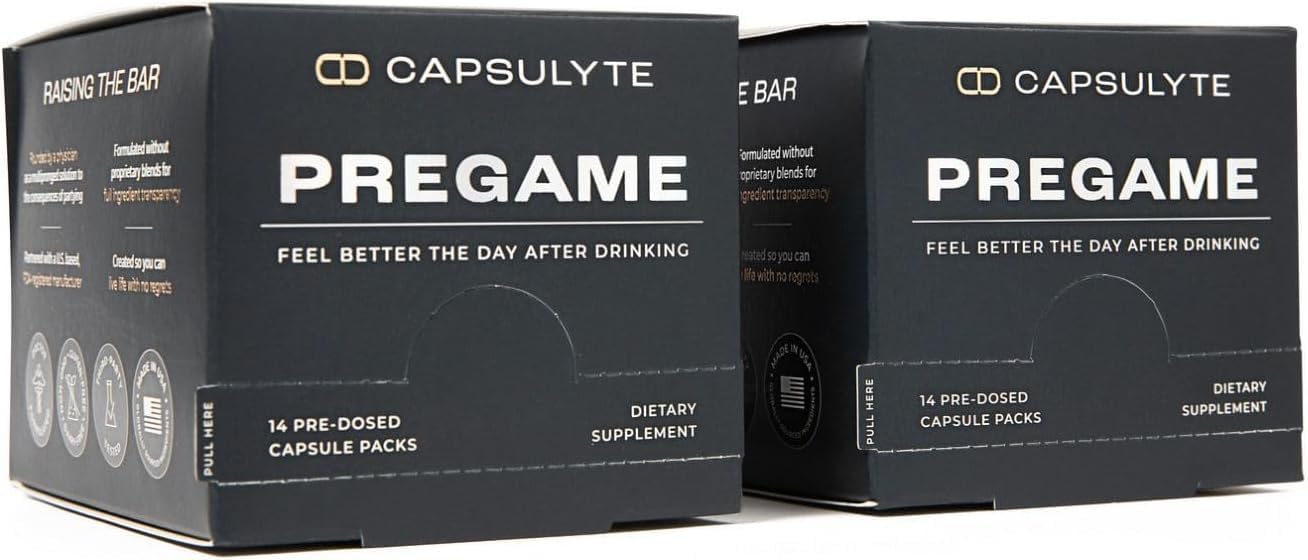CAPSULYTE Pregame frente del empaque mostrando diseño y conveniencia