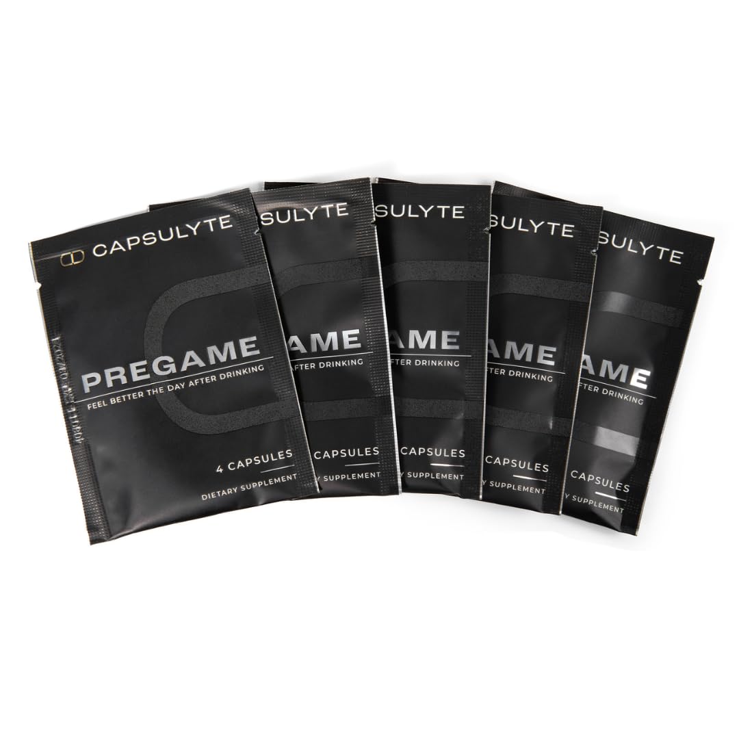 CAPSULYTE Pregame empaque frontal mostrando paquetes pre‑dosis para facilidad