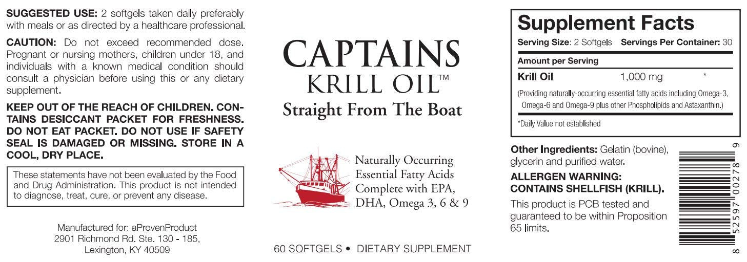 Captains Krill Oil frasco abierto con cápsulas para percepción de cantidad