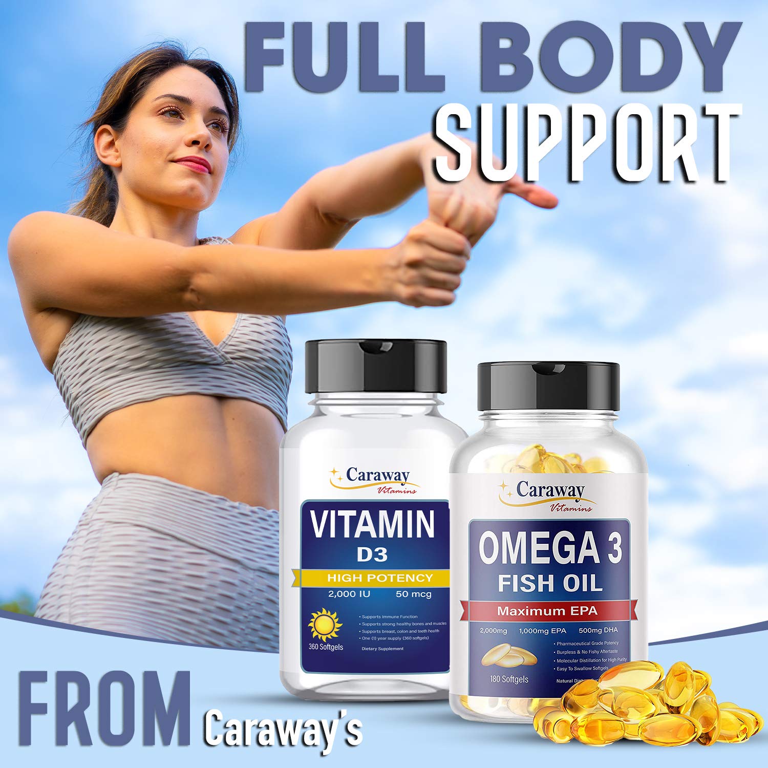 Caraway Vitamins cápsulas en mano para visualizar tamaño y facilidad de ingestión
