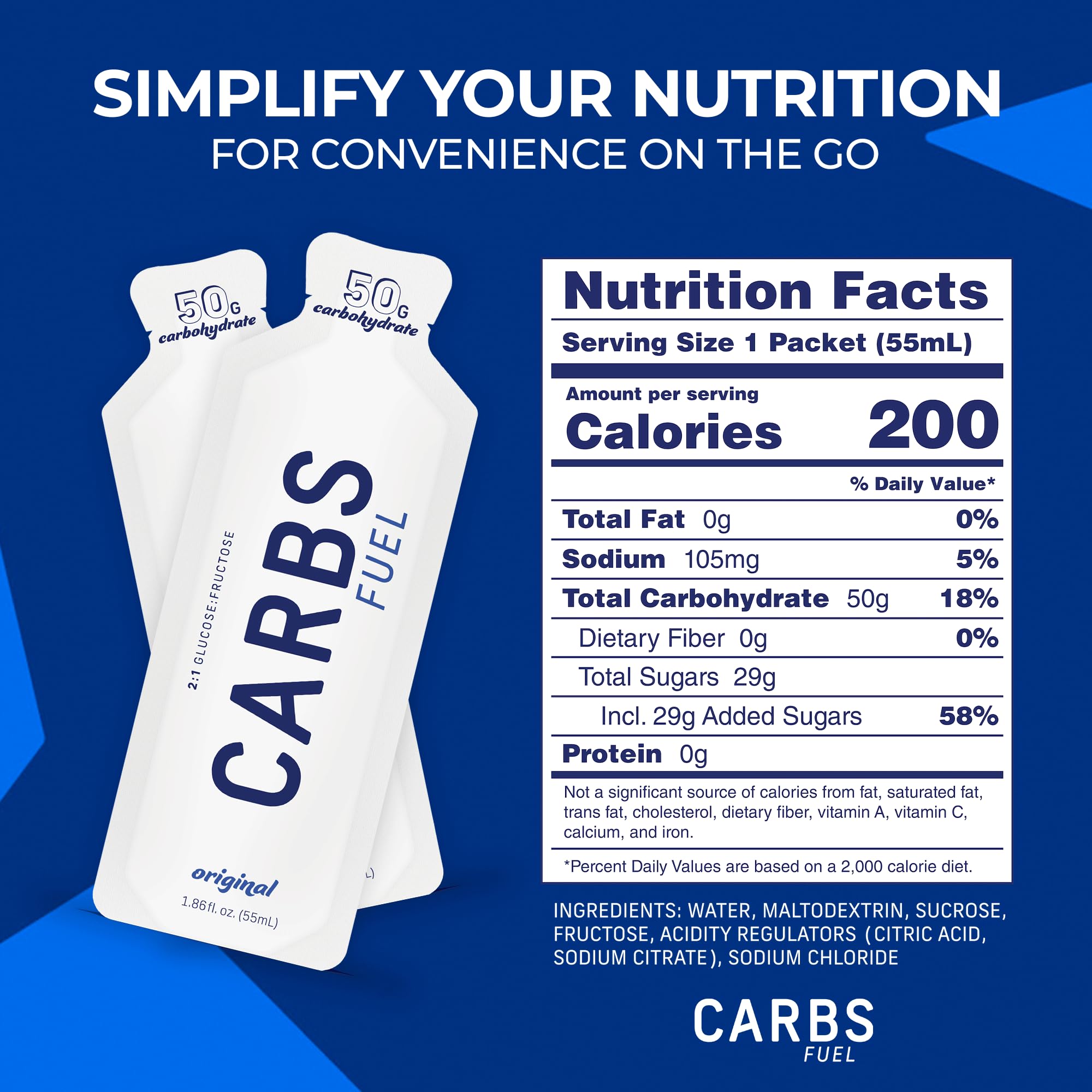 Carbs Fuel sobre abierto mostrando gel y fácil consumo