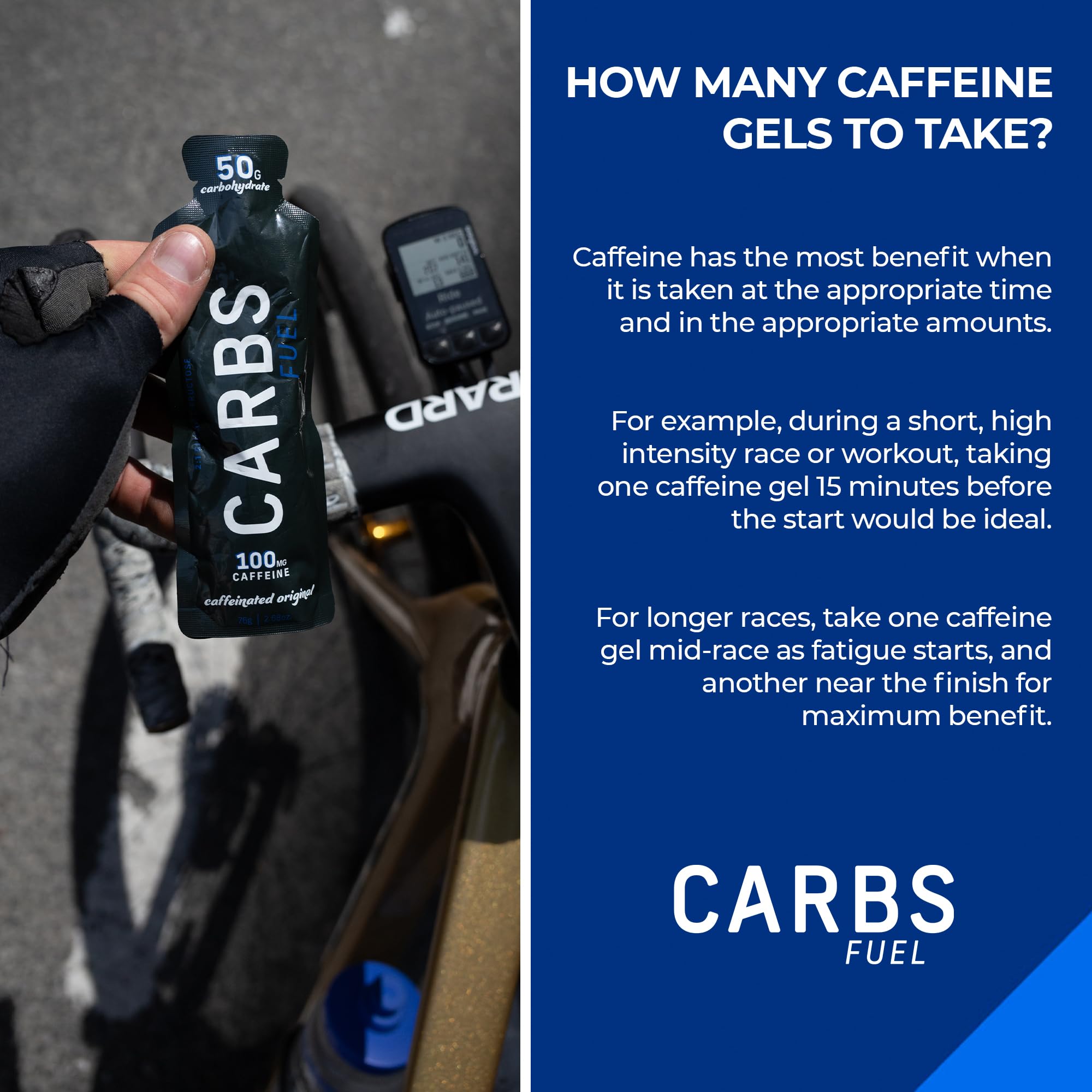 Carbs Fuel comparación de tamaño junto a botella deportiva útil para planificación