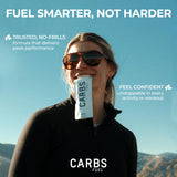 Carbs Fuel comparación de tamaño con una botella explicando escala útil