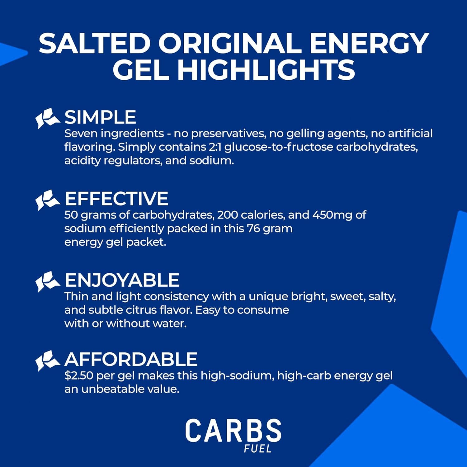 Carbs Fuel envase en mano para ilustrar tamaño y fácil apertura