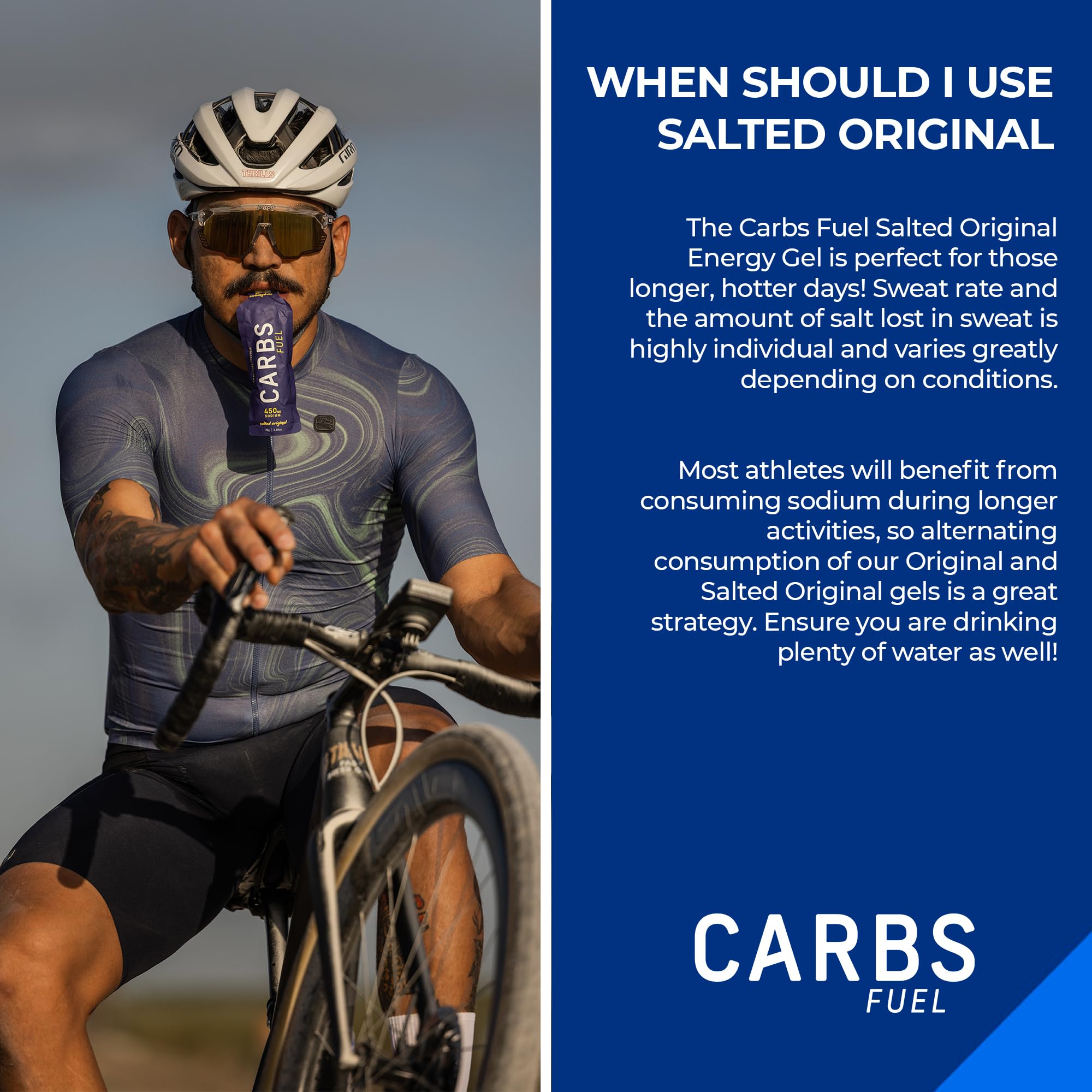 Carbs Fuel gel junto a mano para mostrar tamaño compacto útil