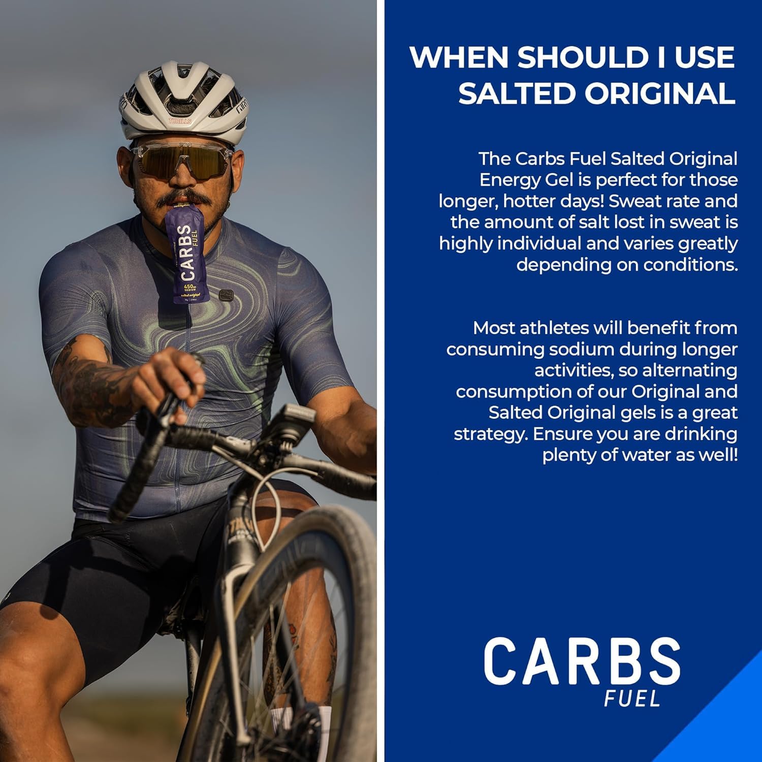 Carbs Fuel detalle de textura del sobre, fácil de consumir rápido