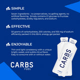 Carbs Fuel primer plano del sobre y textura líquida para ingestión rápida y cómoda