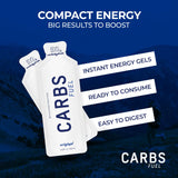 Carbs Fuel sobre en mano demostrando tamaño práctico y fácil transporte