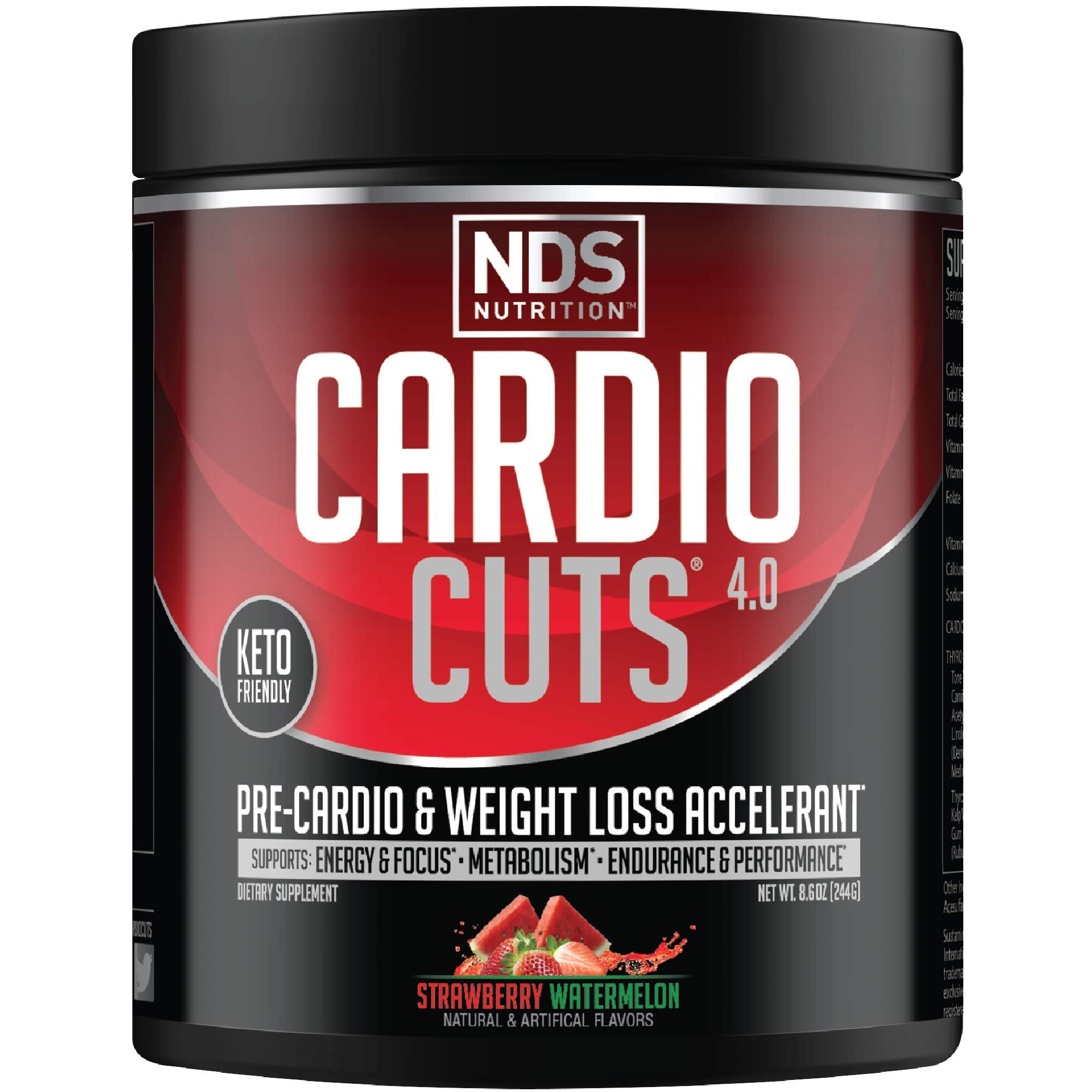 Cardio Cuts envase frontal mostrando sabor fresa sandía y beneficios