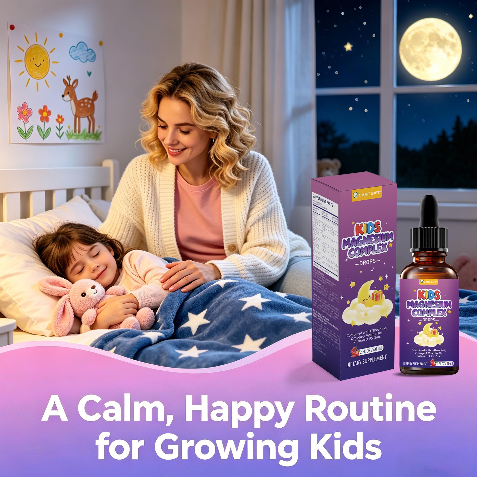 CARE GIFT frasco junto a hojas y algas, enfoque en ingredientes naturales