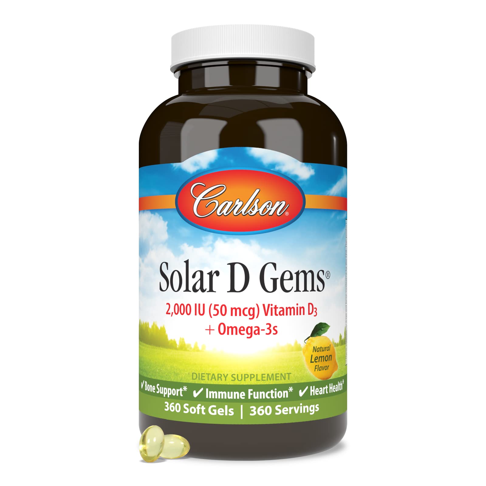 Carlson botella 360 softgels con etiqueta clara y suministro prolongado