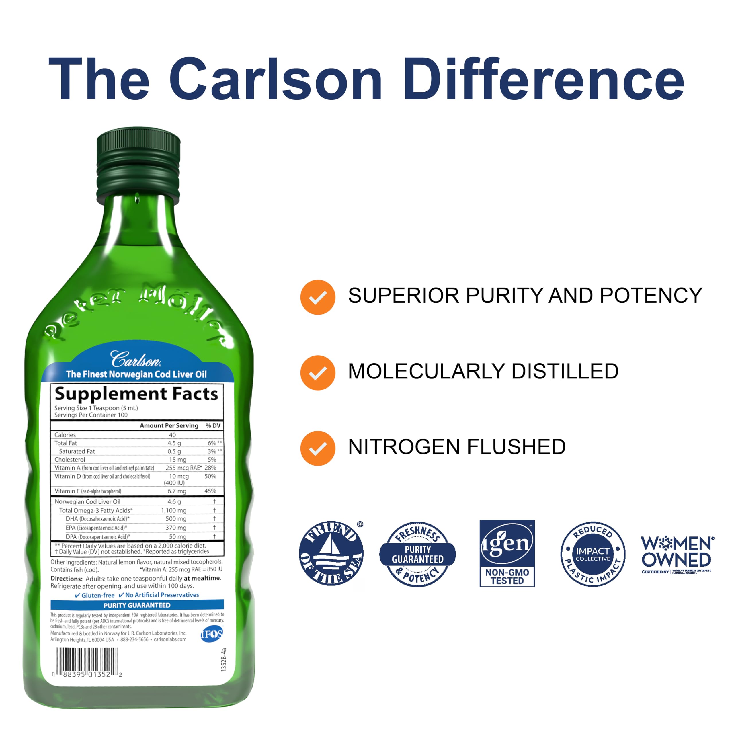 Carlson botella 500 ml con etiqueta legible, transparencia y confianza
