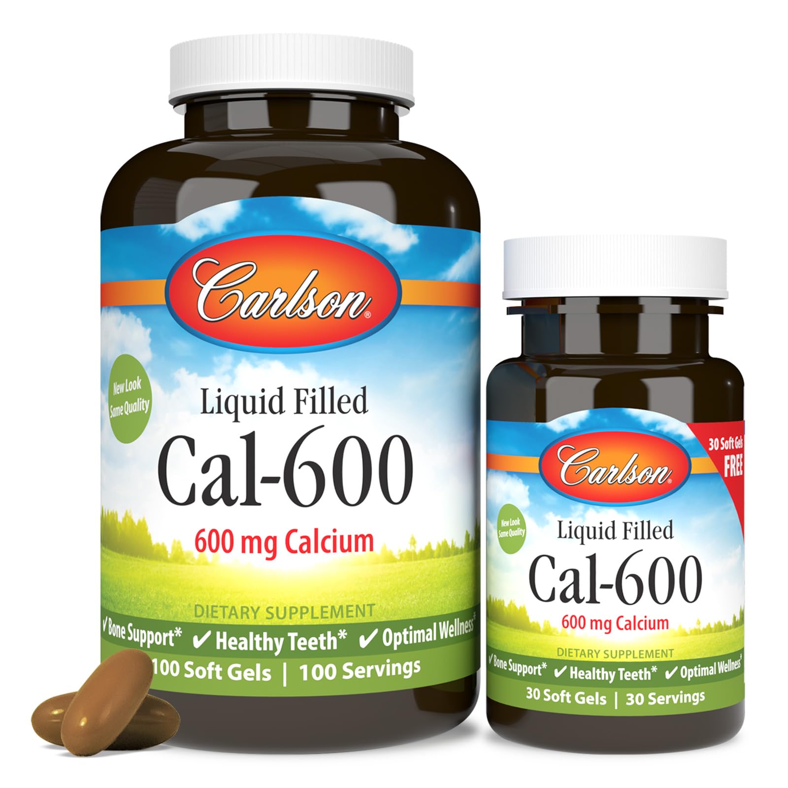 Carlson envase frontal mostrando Cal-600 y facilitar identificación del producto