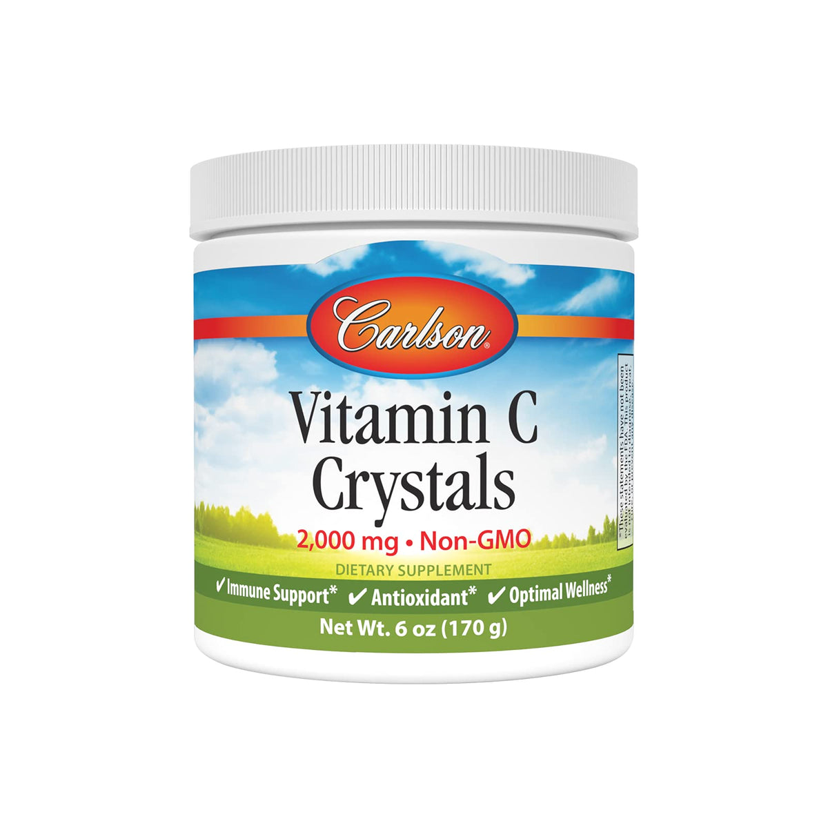 Carlson envase frontal de cristales de vitamina C clara y práctica