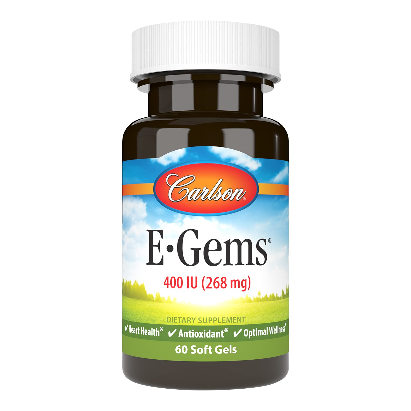 Carlson E-Gems envase frontal que muestra dosis y cantidad, confianza de marca