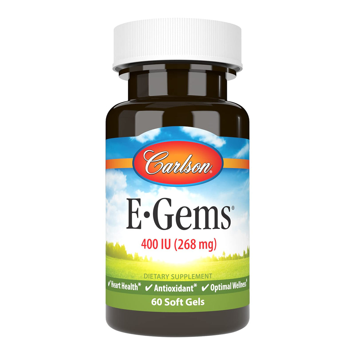 Carlson E-Gems envase frontal que muestra dosis y cantidad, confianza de marca