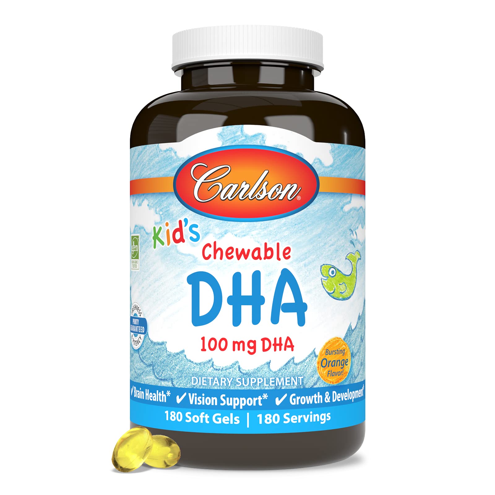 Carlson etiqueta nutricional resaltando 100 mg de DHA
