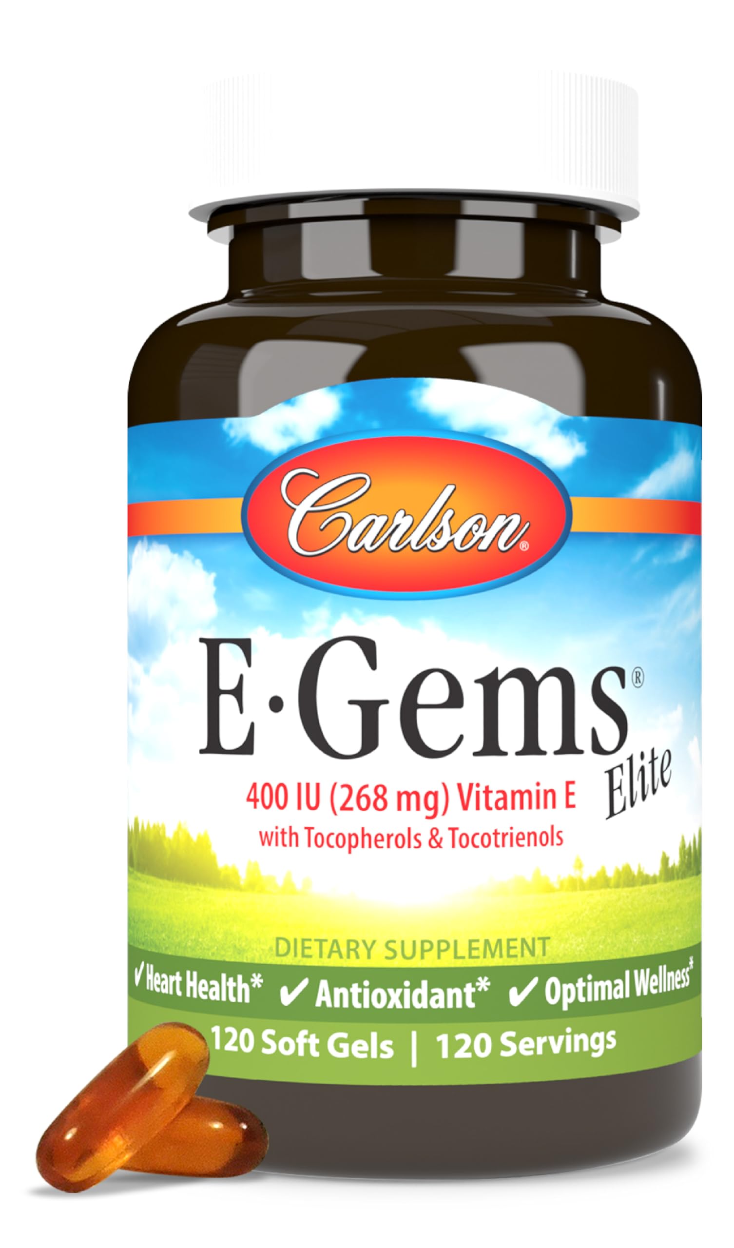 Carlson frasco frontal E-Gems Elite mostrando envase y beneficio claridad