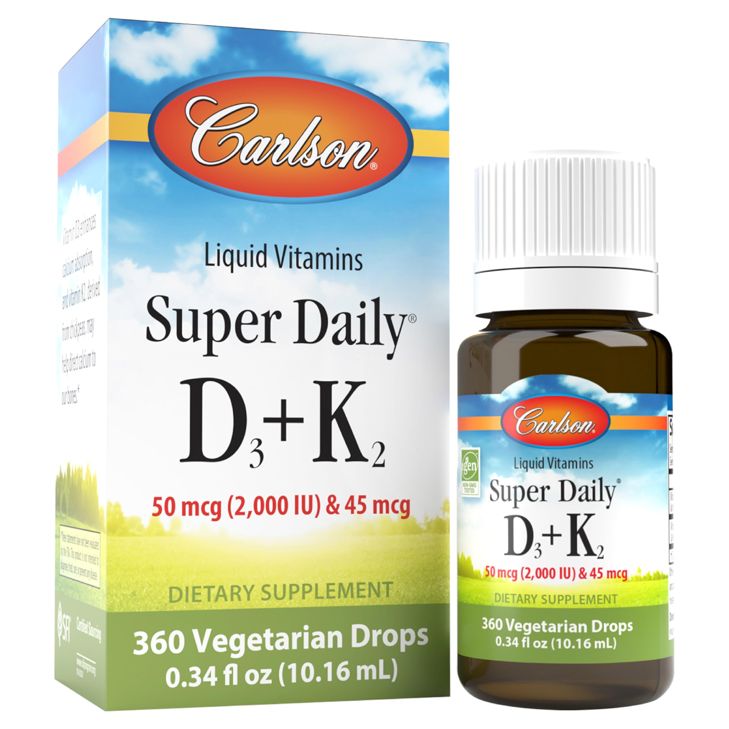 Carlson frasco frontal mostrando etiqueta y volumen 10,16 ml que facilita uso diario