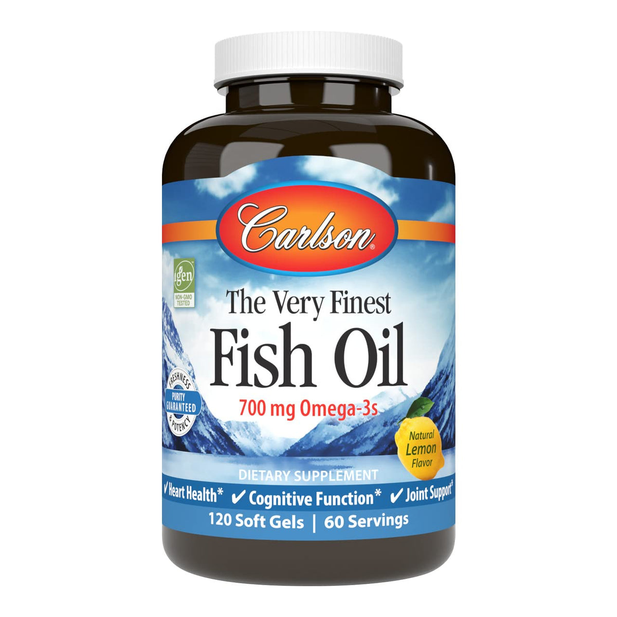 Carlson frasco frontal mostrando cápsulas limón y ventaja de 700 mg omega‑3