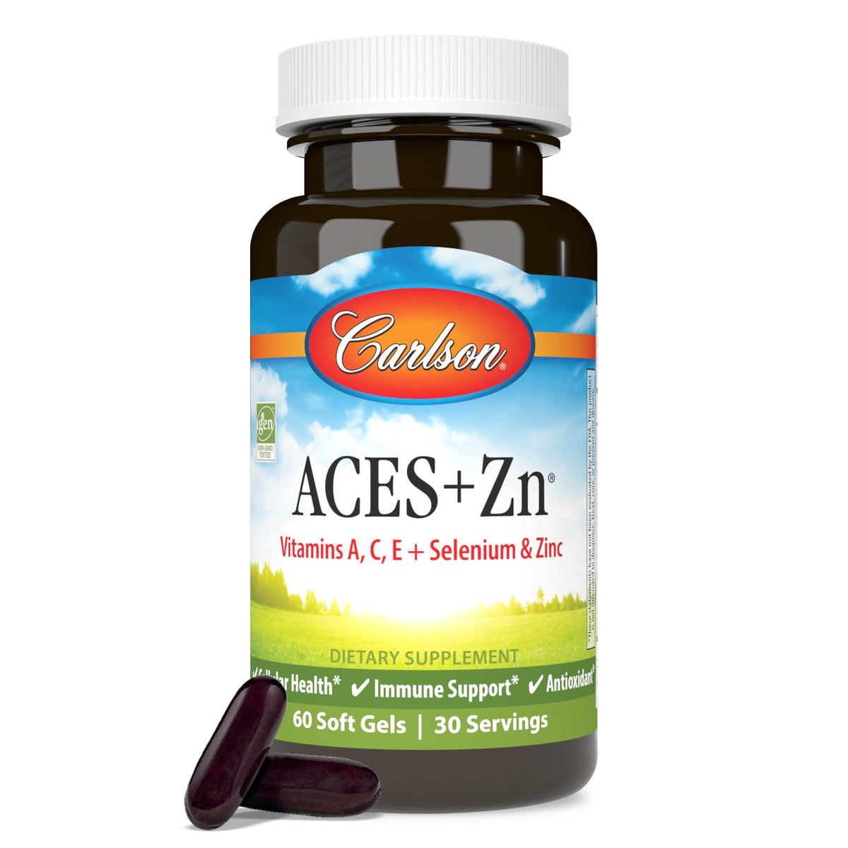 Carlson envase frontal mostrando 60 softgels y etiqueta clara