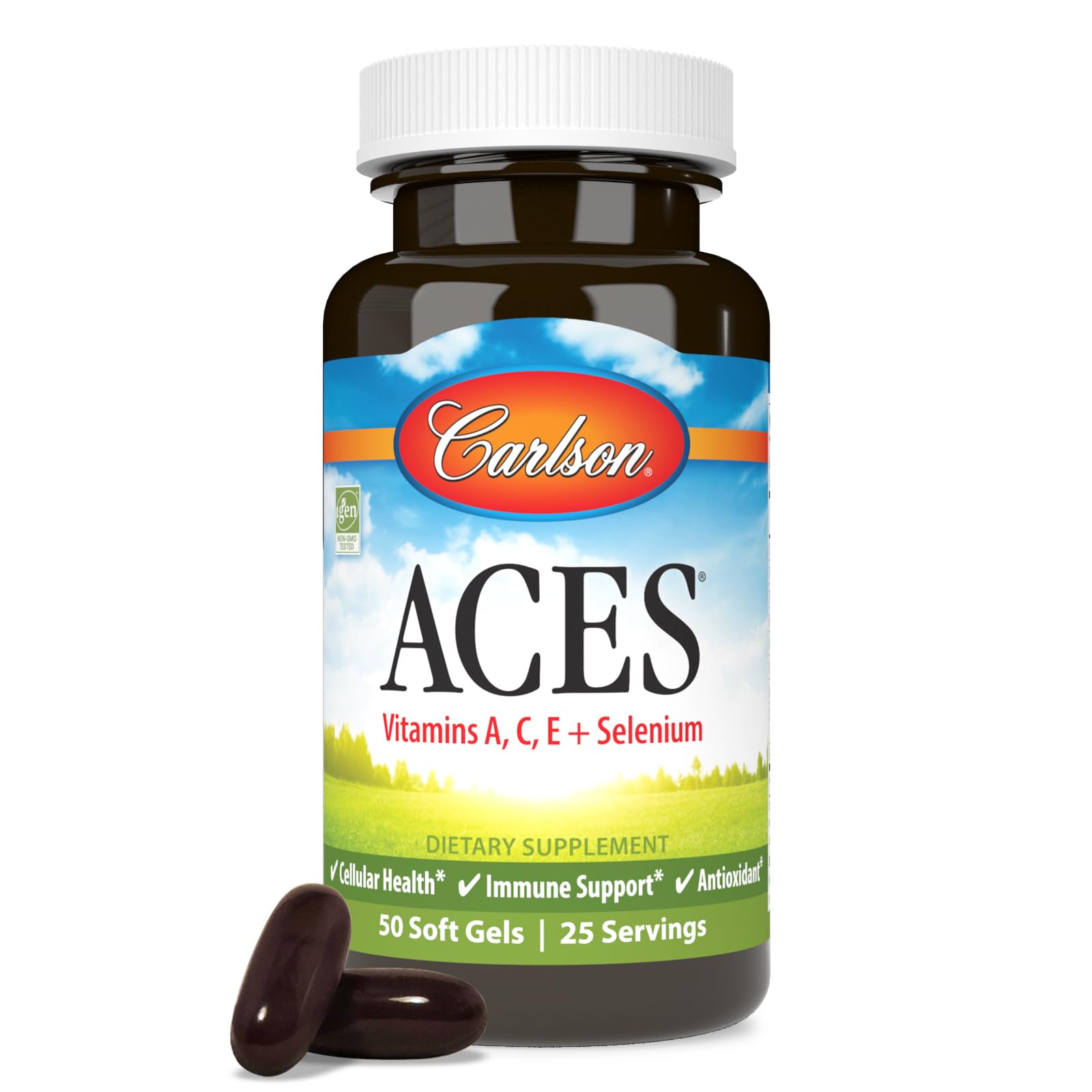 Carlson vista frontal del envase mostrando 50 softgels y beneficios