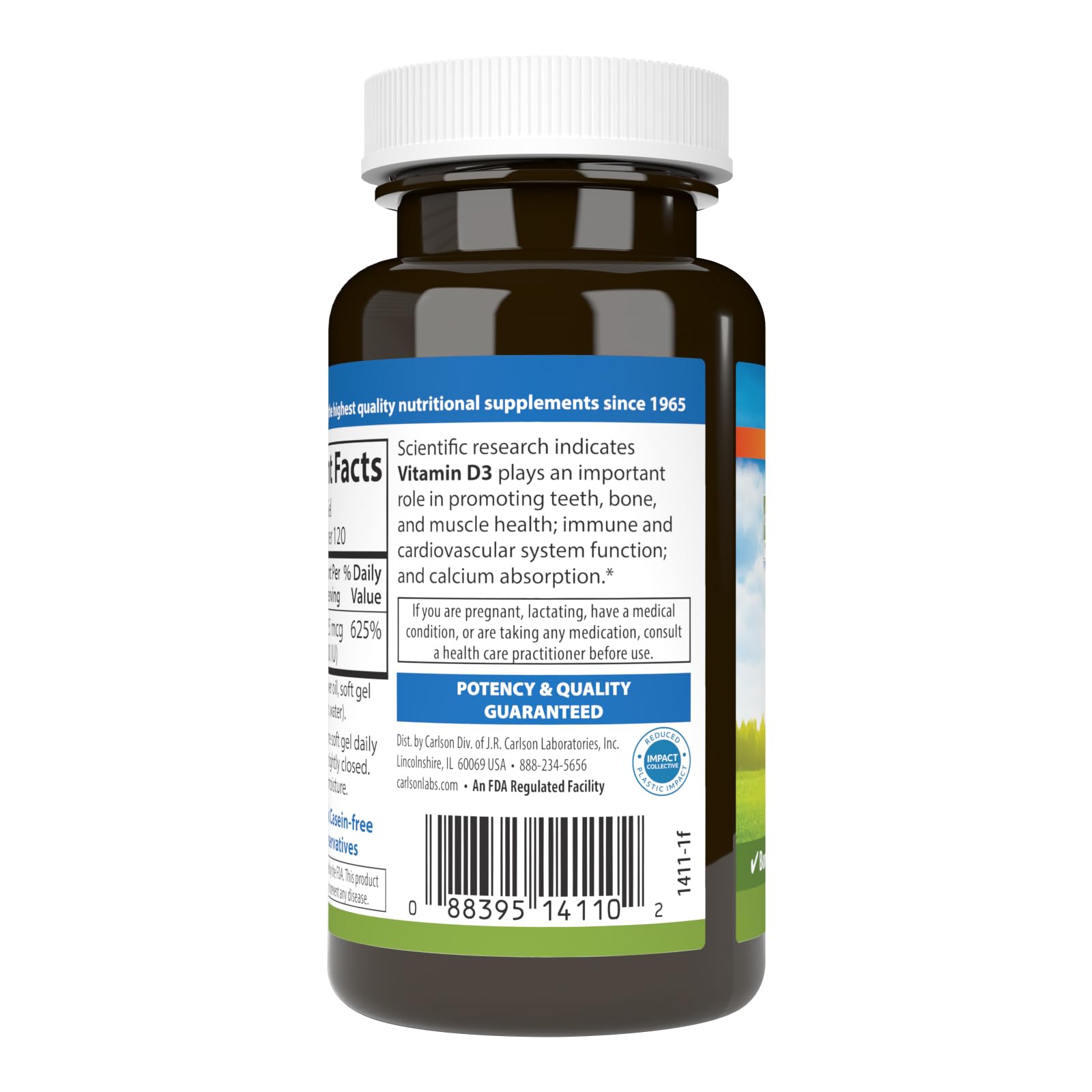 Carlson softgels dentro de la botella mostrando cantidad disponible
