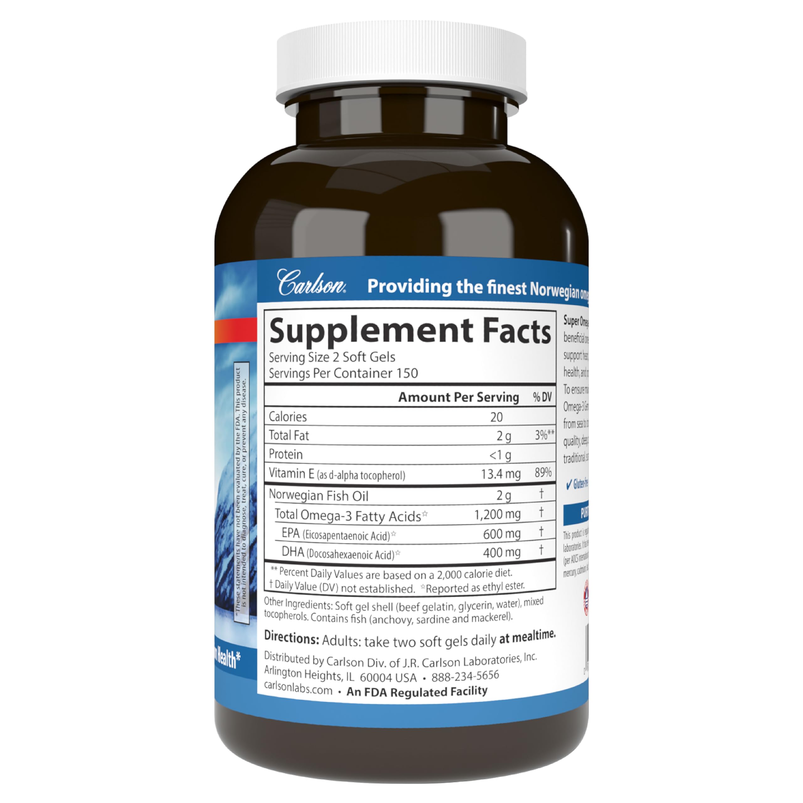 Carlson envase abierto mostrando múltiples softgels listos para uso