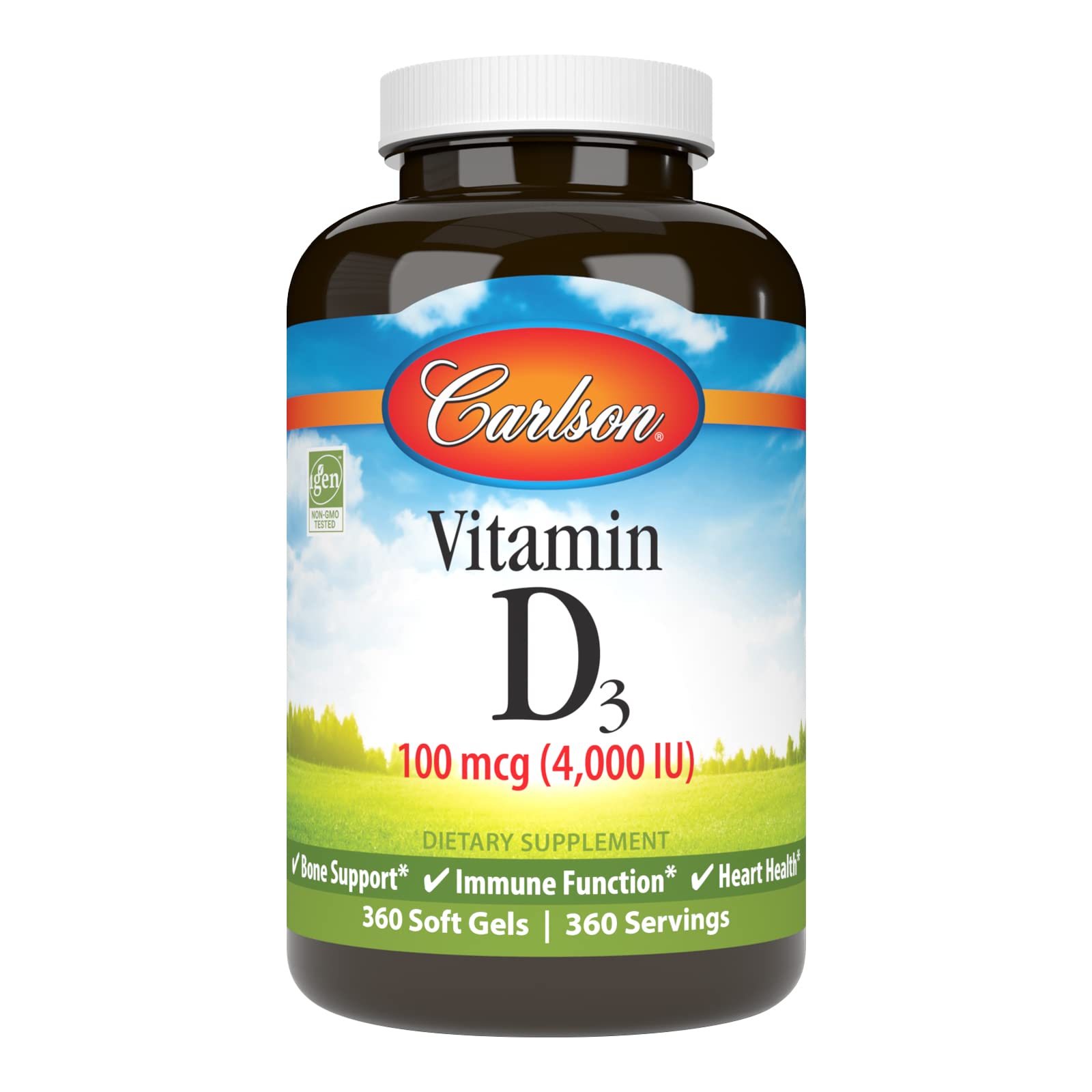 Carlson frente del empaque mostrando 360 softgels y beneficios claros
