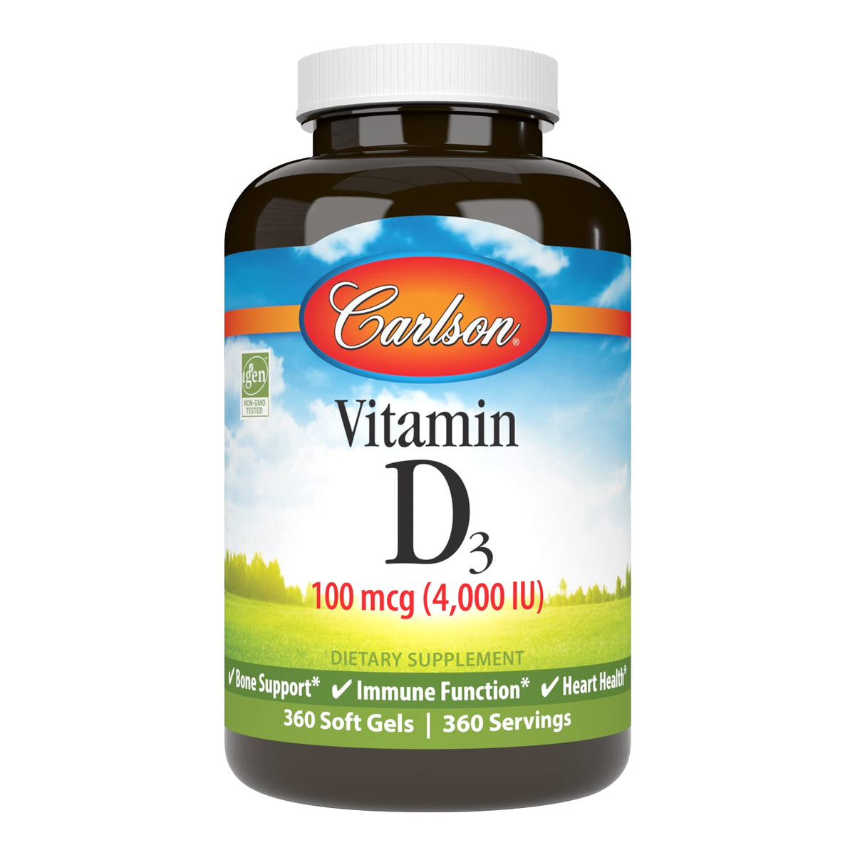 Carlson frente del empaque mostrando 360 softgels y beneficios claros
