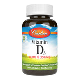 Carlson botella frontal con perlas D3 mostrando dosis y cantidad