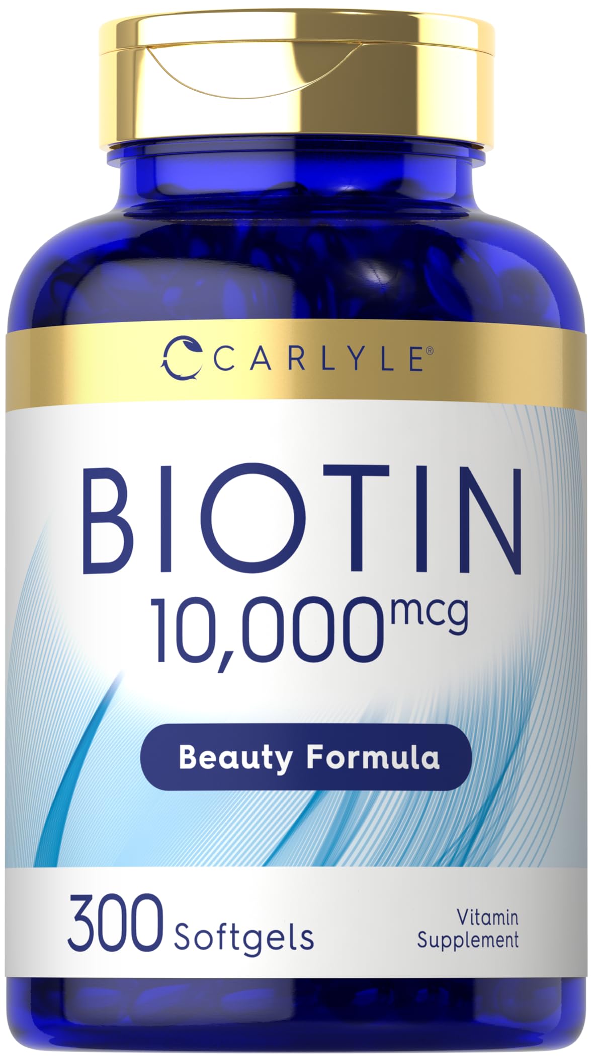 Carlyle frasco frontal mostrando 300 softgels, conveniencia de suministro prolongado