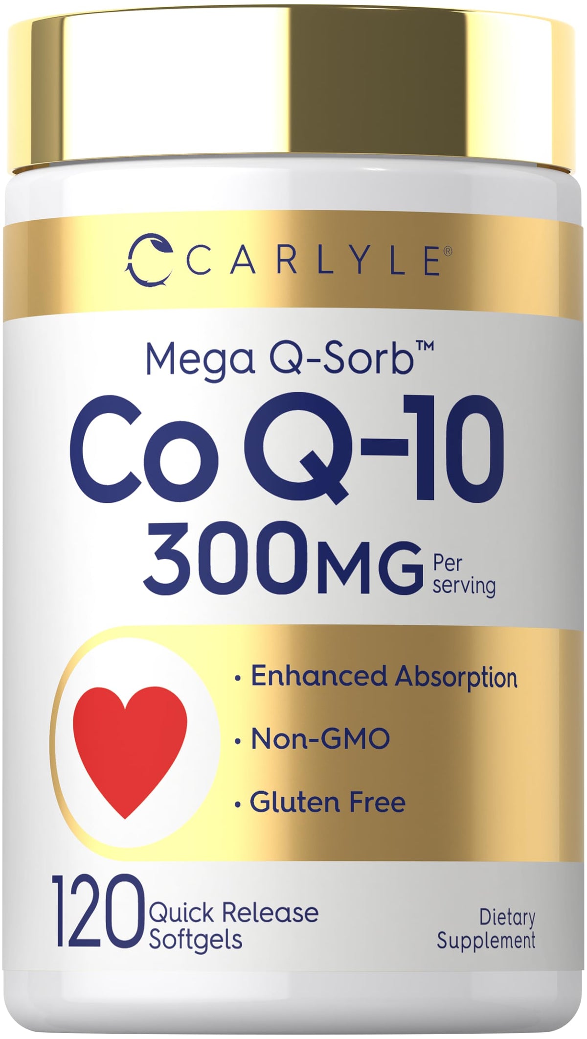 Carlyle vista frontal del envase CoQ10 300mg mostrando diseño y cantidad