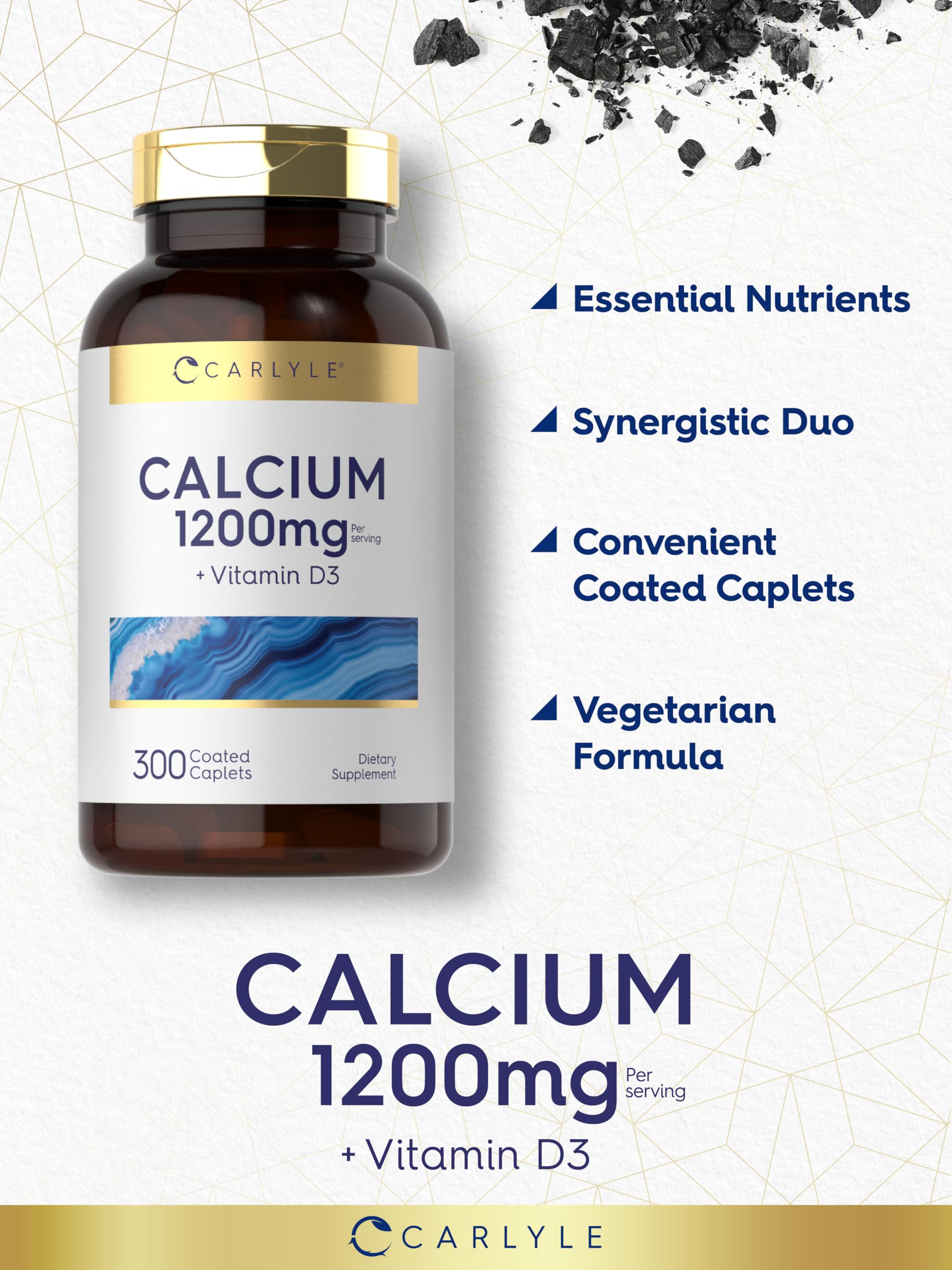 Carlyle etiqueta nutricional destacando calcio 1200 mg y D3
