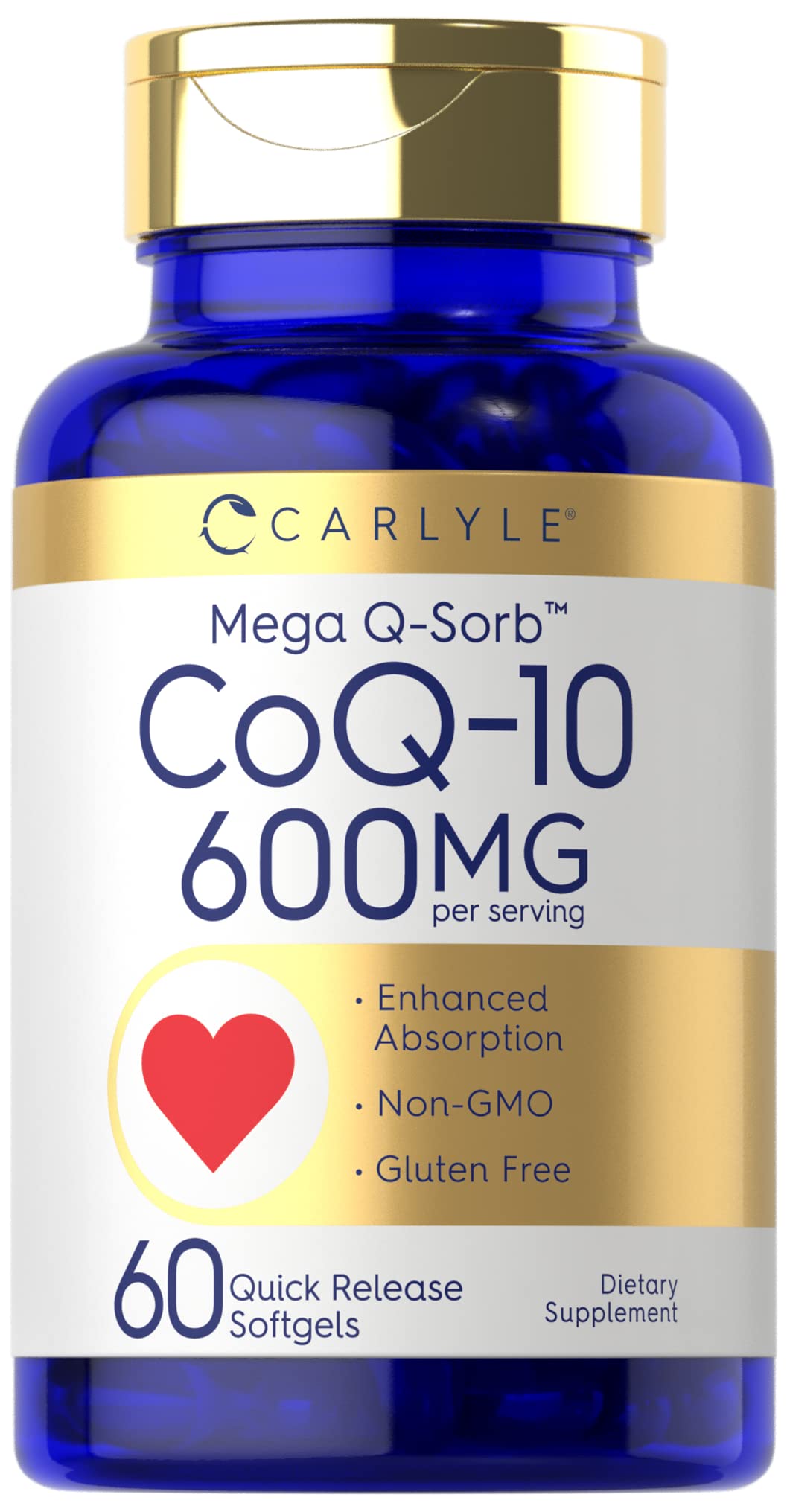Carlyle CoQ10 frontal del envase mostrando 60 cápsulas y potencia