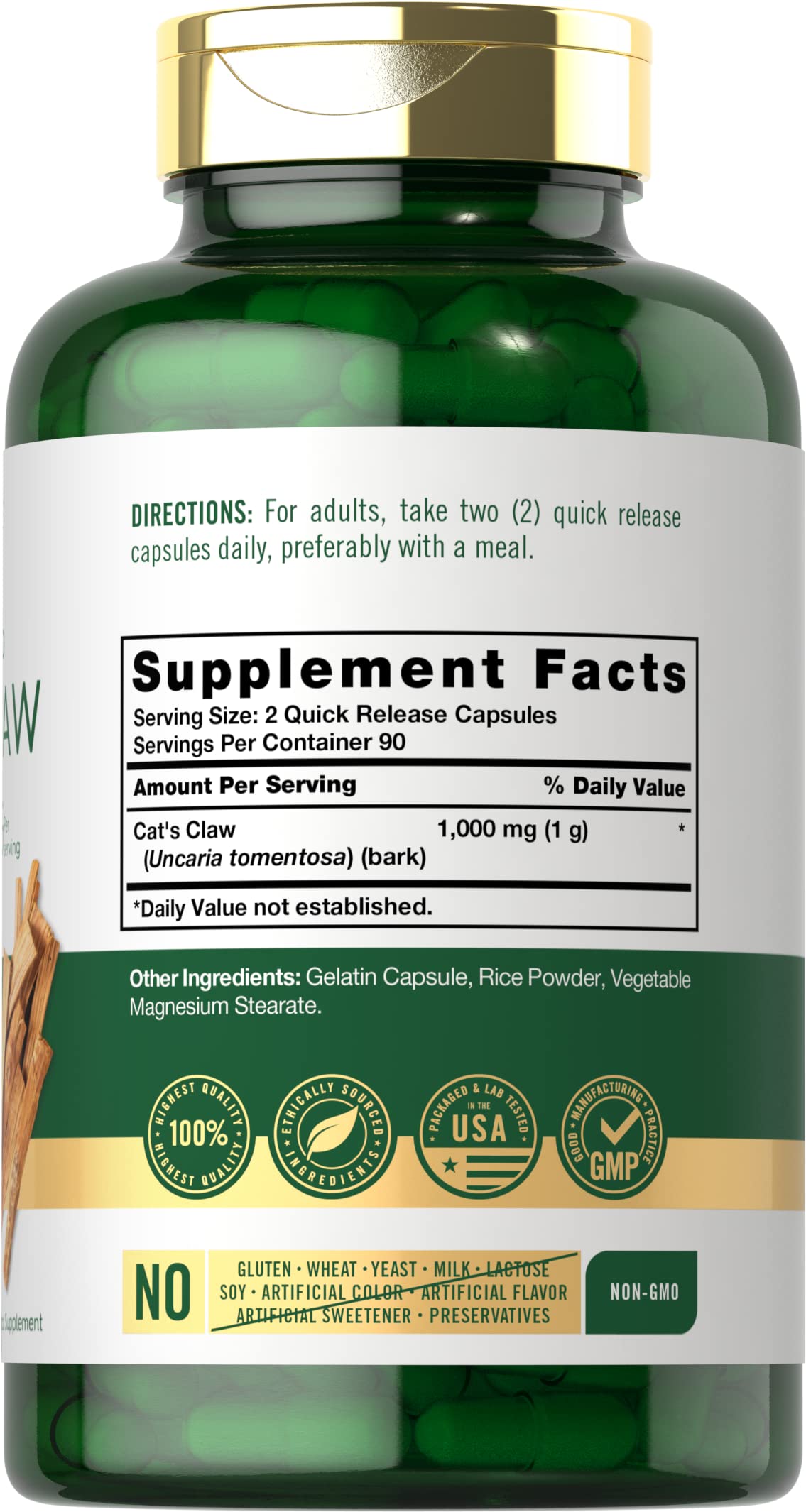 Carlyle detalle de etiqueta con información de 1000 mg y transparencia de ingredientes