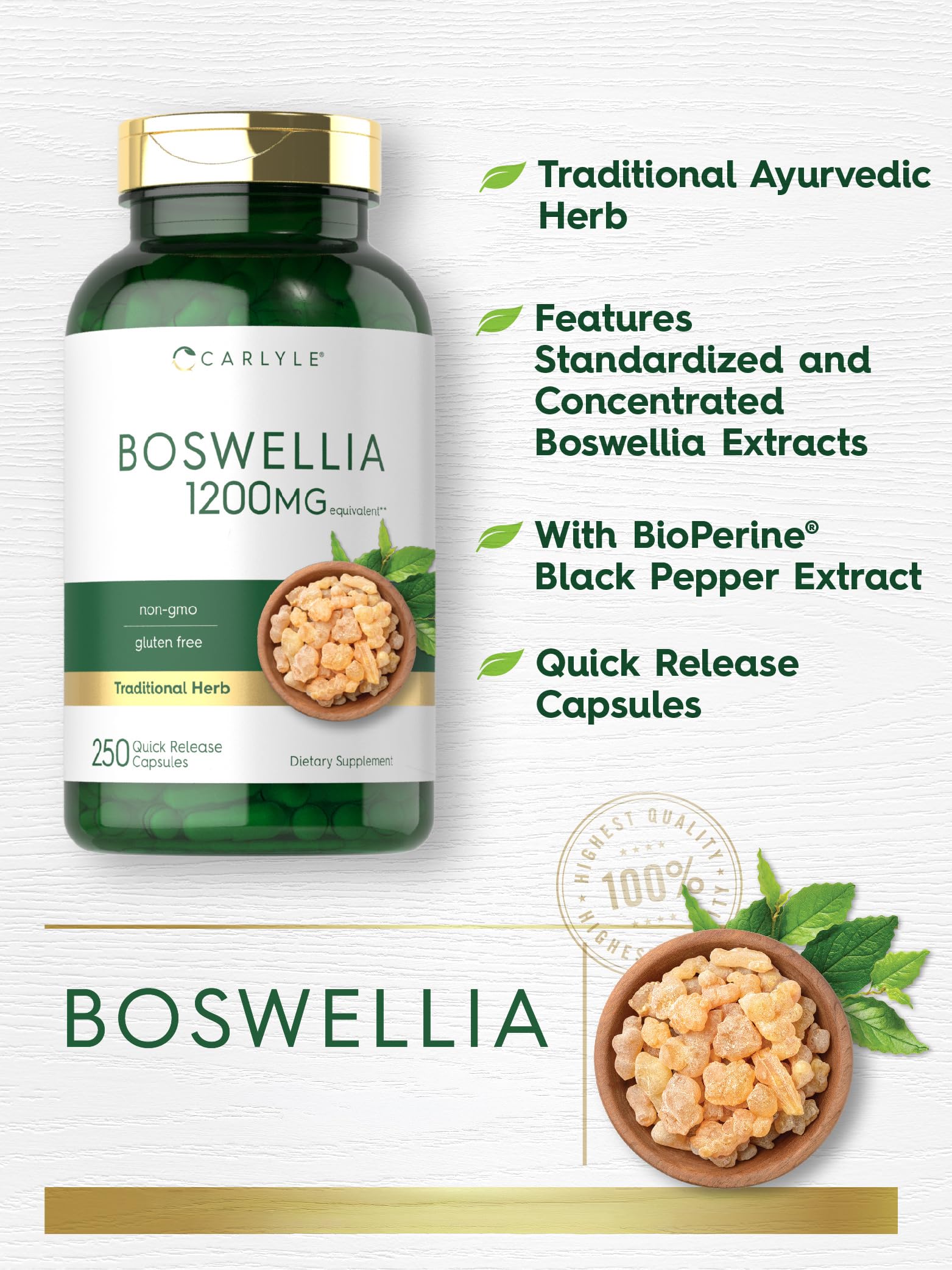 Etiqueta Carlyle con lista de ingredientes y beneficios, transparencia del producto